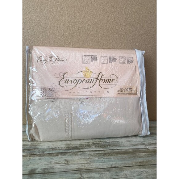 NOS European Home Full/Queen Duvet & Shams Set 100% Cotton Antique Rose Design - Picture 1 of 11